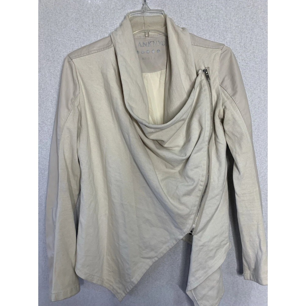BlankNYC Asymmetrical Drape Moto Jacket Womens S Cream Vegan Leather Boker Style